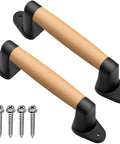 9 Inch Beech Wood Barn Door Pull Handle With Plastic Brackets Smooth Round Edges For Safe Kids Ideal For Barn Doors Gates