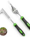 Two Piece Weeding Tool Set With Lever Action Weed Puller And Precision L Shaped Crack Weeder Stainless Steel For Tight Spaces