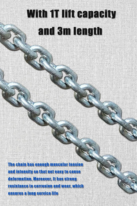 Close-up of galvanized chain for Lever Chain Hoist 2200 Lbs Capacity With 10 Ft Lift Height 1 Ton Industrial Grade Chain Hoist 3 Meter