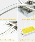 4 Light Modern LED Ceiling Light With Curved Wave Design Brushed Nickel Finish details of components and design