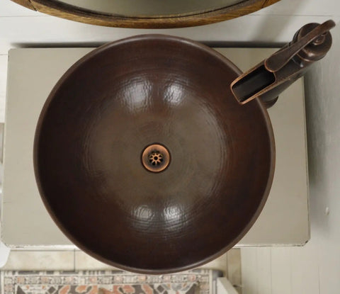 Handmade Aged Copper Vessel Sink 16 Inch Solid Copper Bathroom Sink With Top Notch Craftsmanship Easy Install Premium Quality Durable Classic Rustic Look No Compromise On Style Or Price, overhead view