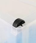 Close-up of smooth ride wheel on Heavy Duty Rolling Storage Bin With Secure Lid And Smooth Ride Wheels, Solid Plastic Organizer Tote.
