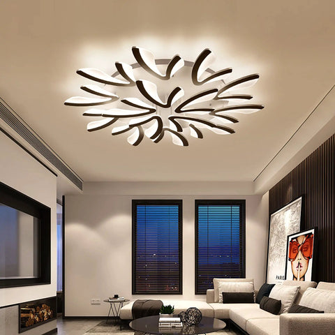 LED Flower Ceiling Light With 12 Heads Black Flush Mount Dimmable Lamp Remote Control Nordic Modern Style in living room