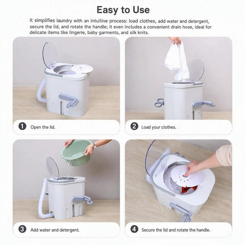 Hand Cranked Portable Washing Machine For Off Grid Camping And Rv Life Non Electric Manual Laundry Scrubber, user loading clothes.