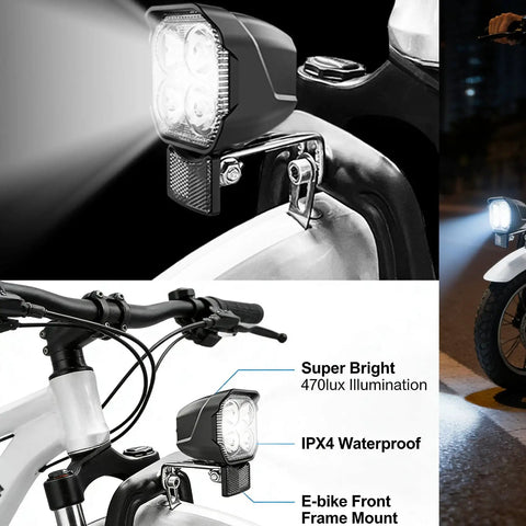 2 In 1 Headlight And Horn For Night Riding Ultra Bright 470 Lux Front Light With 75 To 100 Db Horn 3 Pin Male Connector For 36V 48V Foldable Mountain Ebikes