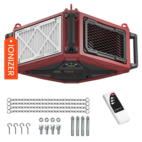 Beast Mode 270 Degree Air Filtration System With Built In Ionizer And 1080 CFM Dust Collector, Vortex Fan with accessories.