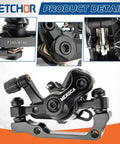 Heavy Duty Mechanical Disc Brake Set Front And Rear Calipers For MTB Road Bike With Tight Linear Pull Braking Power And Durable Alloy Levers For Kickass Trail Adventures detailed view showing F160/R140 caliper design and sturdy black aluminum construction.