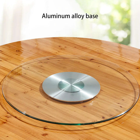 Tempered Glass Lazy Susan Turntable With Sturdy Aluminum Base And Built In Steel Bearings For Smooth Rotation on wooden table