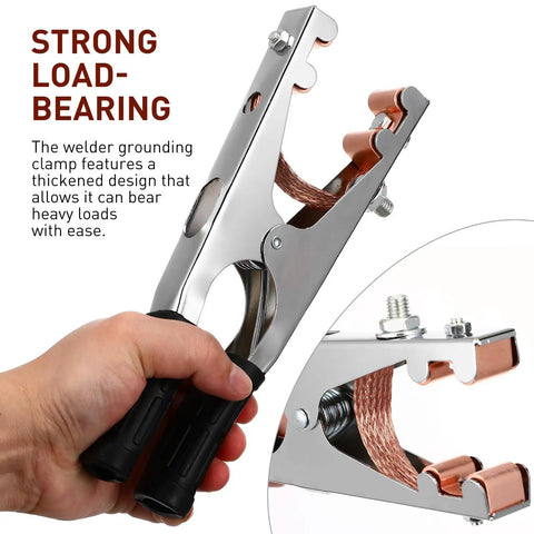 Sturdy Heavy Duty Welder Grounding Clamp With Strong Iron And Copper Spring For Professional Welding Jobs held in hand, showcasing its robust design and functionality.