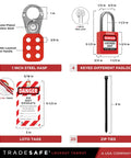 Lockout Tagout Station Kit With 26 LOTO Devices And 20 Do Not Operate Tags Padlock Hasps Wall Mount Board OSHA Compliant Industrial Safety System Built Tough For Heavy Duty Work Environments, featuring steel hasp, padlocks, tags, and zip ties.