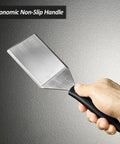 Heavy Duty Cast Iron Skillet Spatula With Full Tang Silicone Handle, Heat Resistant Commercial Grade Burger Press Spatula Flipper