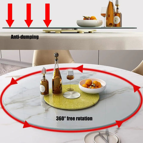 Glass Lazy Susan Rotating Turntable Tray With Smooth 360 Degree Spin For Dinner Table And Kitchen Round Swivel Serving Plate on table