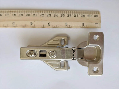 Smooth Operator Soft Close Hinges Full Overlay Clip On Build With Integrated Dampers For Frameless Cabinets No Sweat Setup showing a steel hinge with 35mm bore.
