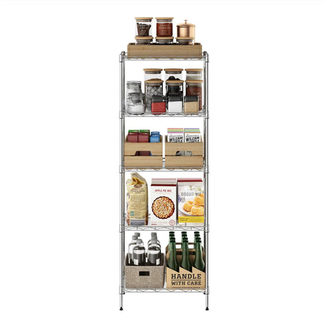 Kickass Heavy Duty Five Tier Metal Storage Shelf Rack In Premium Stainless Steel For Kitchen Garage Office Hella Durable Space Saving Home Organization And Display Rack 17X12X48 Inches