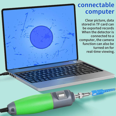 Green A-600 fiber optic inspection probe with 5-inch touchscreen monitor, front view showing real-time video.