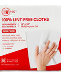 Person holding Lint Free Microfiber Cleaning Cloths 16 By 16 Inch Disposable Pack 50 Count Highly Absorbent For Windows Automotive Finishes
