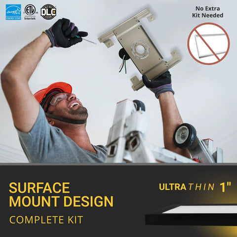 1x2 Ft LED Surface Mount Panel Light With 5 CCT Options 2700K 3000K 3500K 4000K 5000K Dimmable 22W 2000 Lumens 120V Indoor Ceiling Fixture Black Flush Mount 1 Inch Thick Trim High CRI90