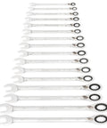 16 Piece Reversible Ratcheting Combination Wrench Set Metric With Flush Mounted Reversing Lever And Off Corner Loading Design