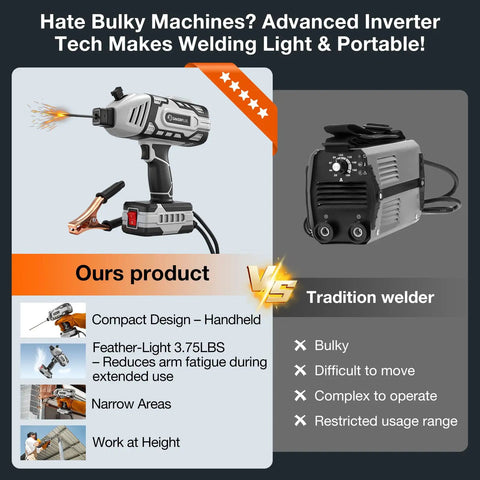 Pocket Sized Portable Arc Welder 110V Handheld With IGBT Inverter vs traditional bulky welder comparison chart