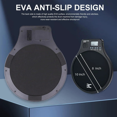 3 In 1 Portable Digital Drum Pad With Metronome Speed Detection And Tap Counter 10 Inch TPR Practice Pad on display