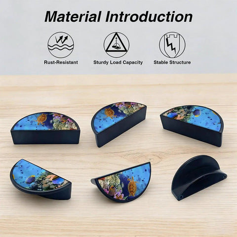 2 Pack Sea Coral Tropical Fish Cabinet Handles Black 3 Inch Hole Center Semicircle Drawer Pulls, Heavy Duty Zinc Alloy Hardware For Kitchen, Bathroom Vanity, And Dresser, Modern Home Upgrade displayed on wood surface