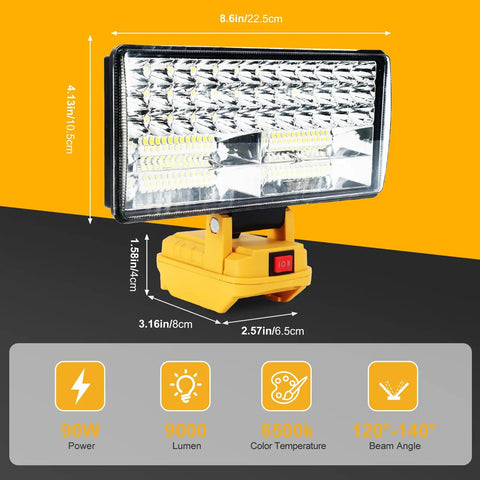 Gutsy Cordless Led Work Light 8 Inch Portable Flood Lamp Offering Dual Step Dimming 90 Watt 9000 Lumen Blast With Low Voltage Safety Shutoff Usb Charging Hub Compatible With Standard 20 Volt Power Tool Packs Ready To Roll Bare Unit For Weekend Warrior