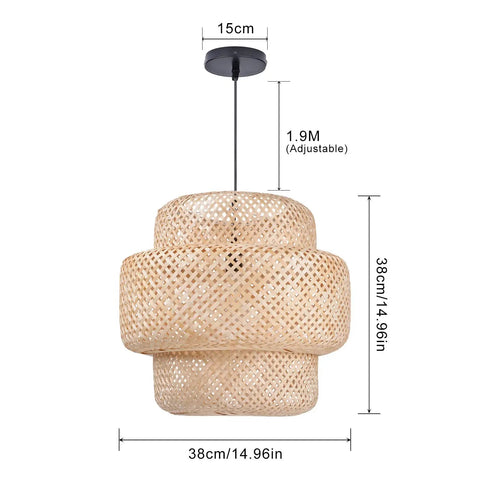 Bamboo Pendant Light For Kitchen Island And Living Room, Handwoven Rattan Chandelier Shade, 38cm square, creative craft lighting