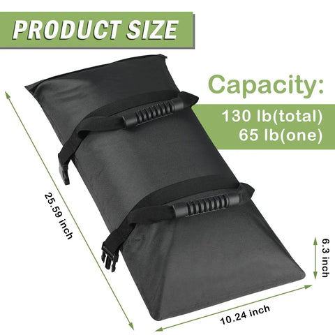 Two Pack 65Lb Fillable Sand Bags For Umbrella Bases, Heavy Duty 1680D Oxford With Inner Pouch, Weatherproof Black Bags