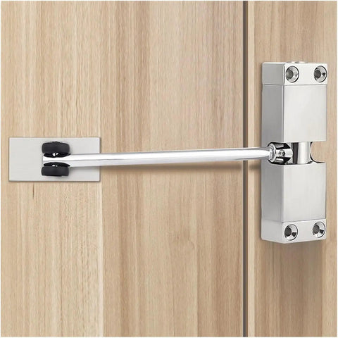 Automatic Door Closer No Brainer Self Closing for 180 Degree Openings Easy Install Adjustable Power Zinc Alloy Body on wooden door