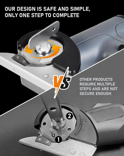 Comparison of easy blade attachment on Cordless Electric Scissors Upgraded 4V Rotary Cutter With Two Blades And LED Light