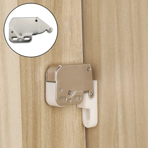 2 Sets Spring Loaded Mini Tip Push Catch Release Latch Push To Open Touch Lock Self Locking Buckle Hinge For Cupboard Doors And Furniture Hardware, Durable Stainless Steel, No Fuss Install, Rust Resistant installed on wooden cabinet