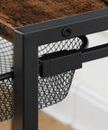 Close-up of metal frame and wood finish of Under Desk Printer Stand With Wheels, Industrial Grade 2 Tier Printer Cart On Casters.