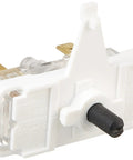 Genuine OEM Push To Start Dryer Switch Replacement For GE Dryers WE4M416 shown from side angle with black activation button.