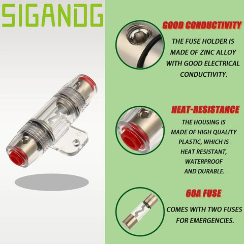 Badass AGU Fuse Holder Rated For 60 Amps Packed With 8 Gauge AWG Oxygen Free Copper Wire Ideal For Cranking Your Car Stereo Or Boat Audio Setup Includes One Foot Of Heavy Duty Cable For Peace Of Mind Safety, showcasing fuse holder with red caps and transparent body.