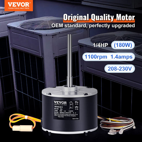 OEM Upgraded Condenser Fan Motor 0.25 HP 1100 RPM With Overheat Protection 208 230V for HVAC units with capacitor