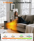 Woman reading by Portable Electric Space Heater With 1500W PTC Ceramic Heating Remote Timer 70 Degree Swing LED Display