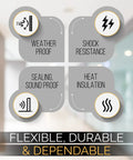 High Density Foam Weather Stripping And Self Adhesive Door Seal Roll Tough As Nails benefits including weather proof, sound proof, shock resistance, insulation.