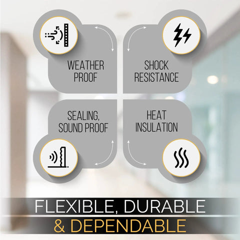 High Density Foam Weather Stripping And Self Adhesive Door Seal Roll Tough As Nails benefits including weather proof, sound proof, shock resistance, insulation.