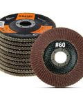 Four And One Half Inch Aluminum Oxide Flap Disc Set Type 27 60 Grit For Auto Body Sanding And Grinding 10 Pack displayed