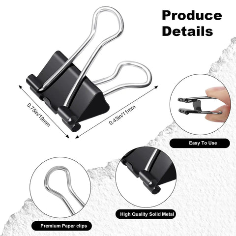 60 Pack Small Binder Clips 3/4 Inch Black Office Paper Clips For Organization Durable Rust Resistant Steel Reusable Standard Size Desk Staple