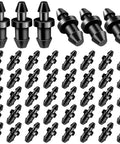 Image showing 100 Pack Drip Irrigation End Plugs For Quarter Inch Tubing, highlighted in durable black plastic, for garden systems.