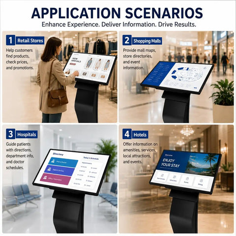 Bulletproof 43 Inch Windows Touch Screen Kiosk Loaded With Eight Gb Ram And One Twenty Eight Gb Storage Runs Smooth As Butter For Retail Point Of Sale Terminals Digital Billboards And Lobby Guide Centers showcased in retail, malls, hospitals, and hotels.