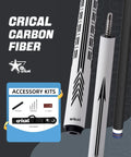 Top Shelf 58 Inch Carbon Fiber Pool Cue Stick Set Offering Dead Nuts Low Deflection Pro Taper Shaft And Slick Wrapless Grip With Extension Kit Hard Case Weight Bolts Towel For Serious League Play, showcasing white carbon fiber grip and accessories.