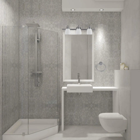Jayden Five Piece All In One Bathroom Set Satin Nickel Three Light Vanity Light With White Opal Glass Shades Towel Bar Toilet Paper Holder Towel Ring And Robe Hook Easy Install Modern Bathroom Upgrade
