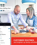 Couple in kitchen using Zigbee Smart Light Bulbs With Hub Required Sold Separately, Works With SmartThings, Alexa Voice Control app.