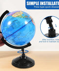 Rotating 6 Inch World Globe With Stand Kid Friendly For Learning Geography At School Or At Home shown with installation close-up