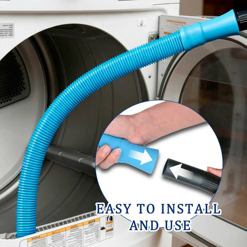 Image of Dryer Vent Cleaning Kit With Universal Vacuum Hose Attachment for deep lint removal in use with dryer.