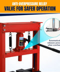 Heavy Duty 12 Ton H Frame Hydraulic Shop Press For Garage Floor Use, Adjustable Pressure With Plates, Red Finish, safety valve
