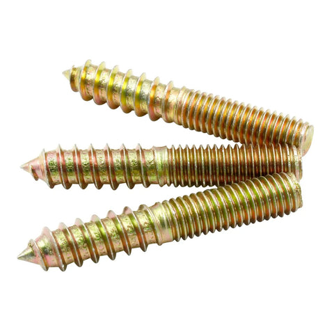 Dang Solid M8 Hanger Bolts 2 Inch Screw Set 20 Piece Heavy Duty Dowel Fasteners showcasing three heavy-duty zinc-coated screws.