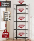 Heavy Duty 5 Tier Storage Shelves With Hooks For Garage And Home Large Capacity Metal Rack With Leveling Feet Wobble Free Organizer